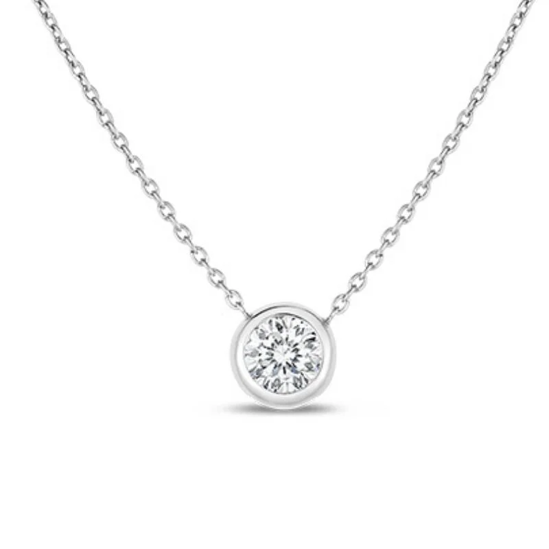 fashion necklaces for women -18kt White Gold Single Diamond Station Necklace