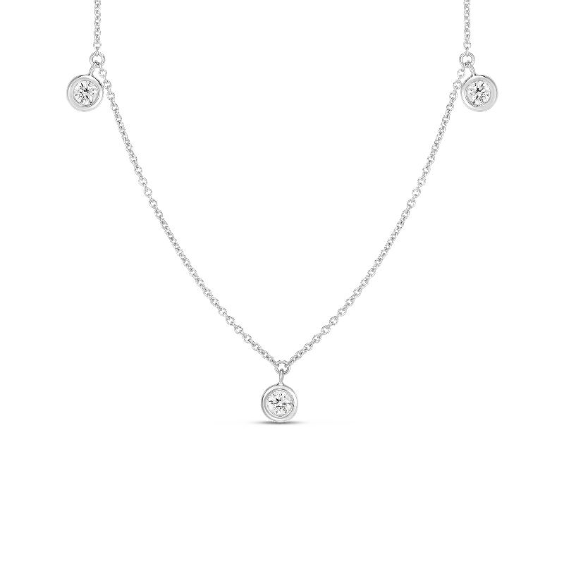 stylish necklaces for women -18kt White Gold Diamonds By The Inch 3 Station Necklace