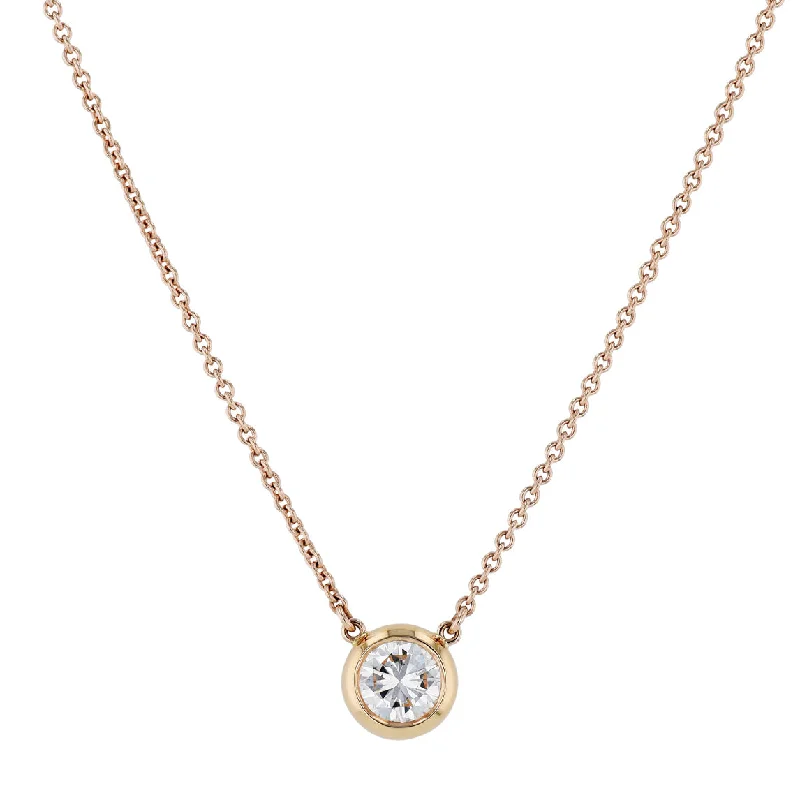 sparkling necklaces for women -Round Diamond Rose Gold Pendant Necklace