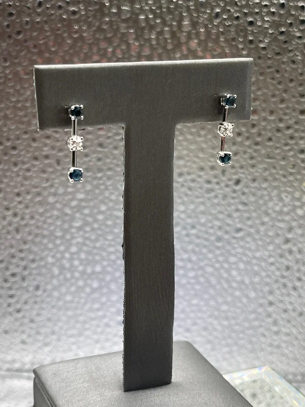 colorful earrings for women -colorful earrings for women -Ladies 10 Karat Solid White Gold Sapphire and Diamond Drop Earrings