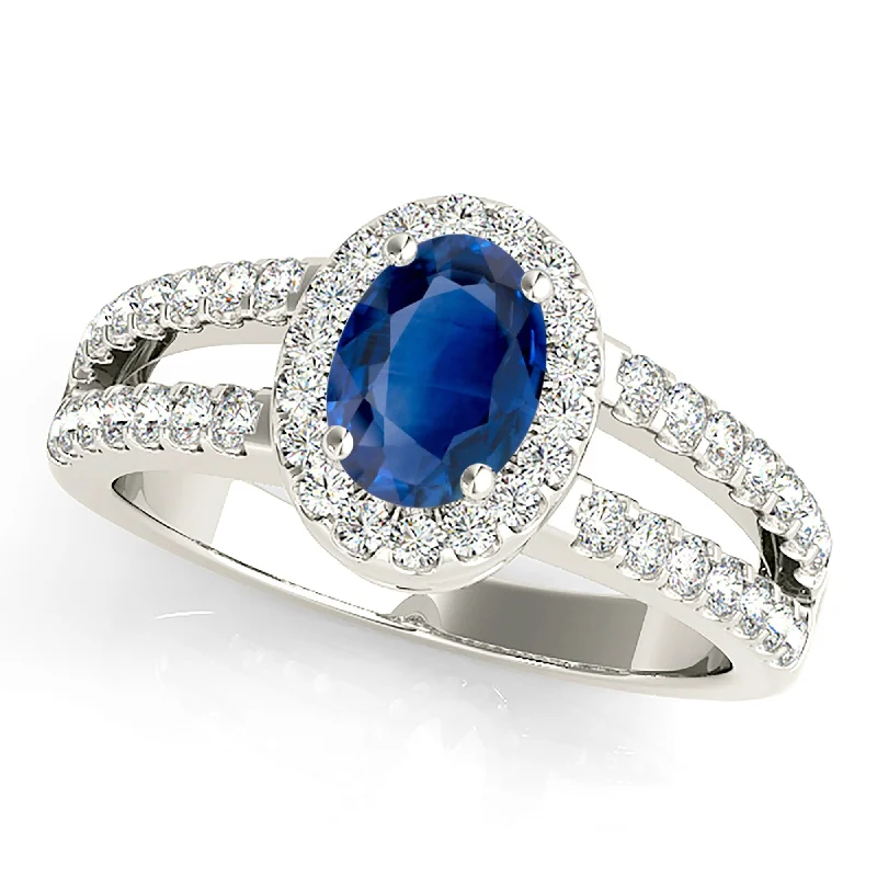 birthstone rings for women -2.10 ct. Genuine Blue Oval Sapphire Ring Halo Style