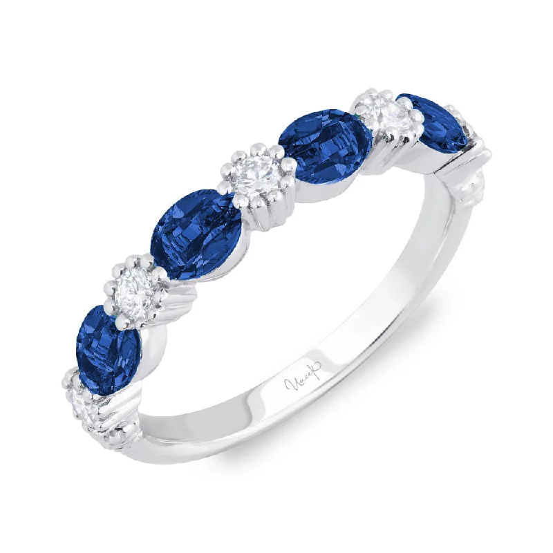 vintage wedding bands for women -Uneek Precious Collection Round Blue Sapphire Fashion Ring