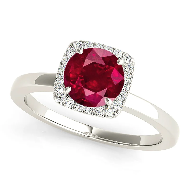 mixed metal rings for women -1.80 ct. Genuine Ruby Ring With Cushion Halo And Solid Gold Solitaire Band