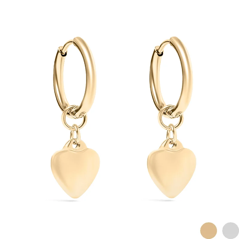 colorful earrings for women -colorful earrings for women -18K Gold PVD Stainless Steel Heart Pendant Huggie Hoop Earrings / ERJ0028