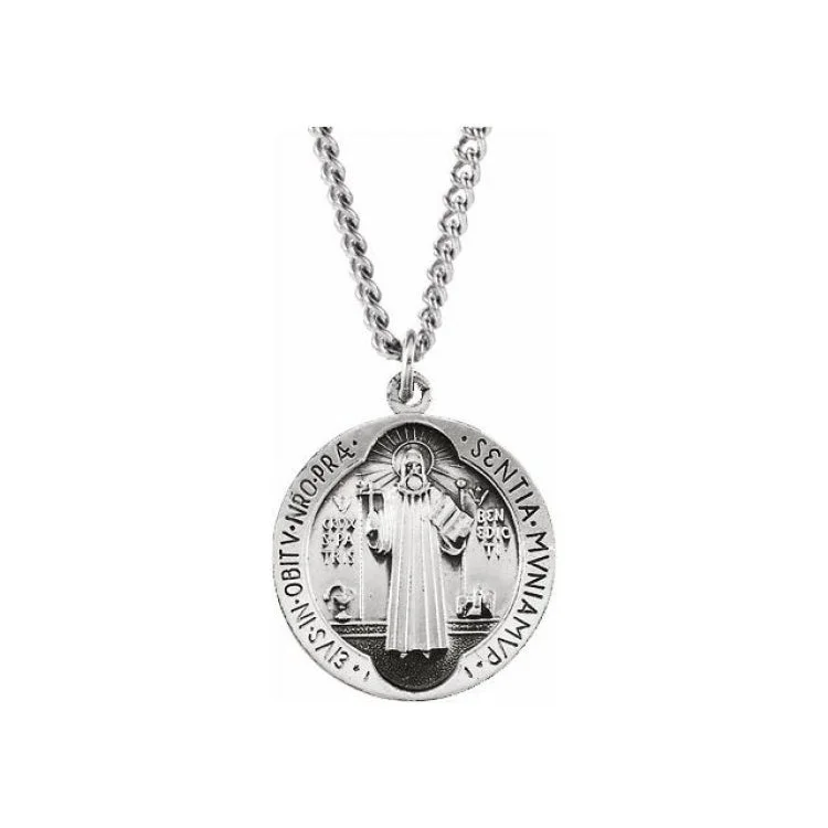 designer necklaces for women -Sterling Silver 18.5 mm St. Benedict Medal 18" Necklace