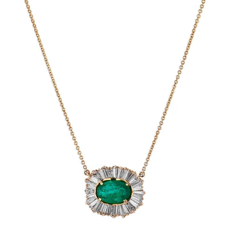 turquoise necklaces for women -2.81 Carat Oval Emerald And Diamond Baguette Pendant Necklace