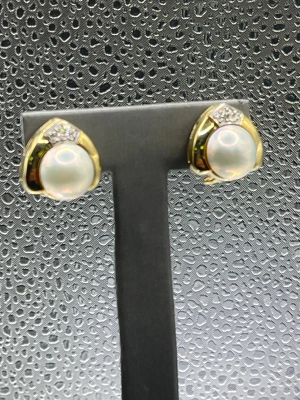 silver drop earrings for women -silver drop earrings for women -Ladies 14 Karat Solid Yellow Gold Pearl and Diamond Earrings