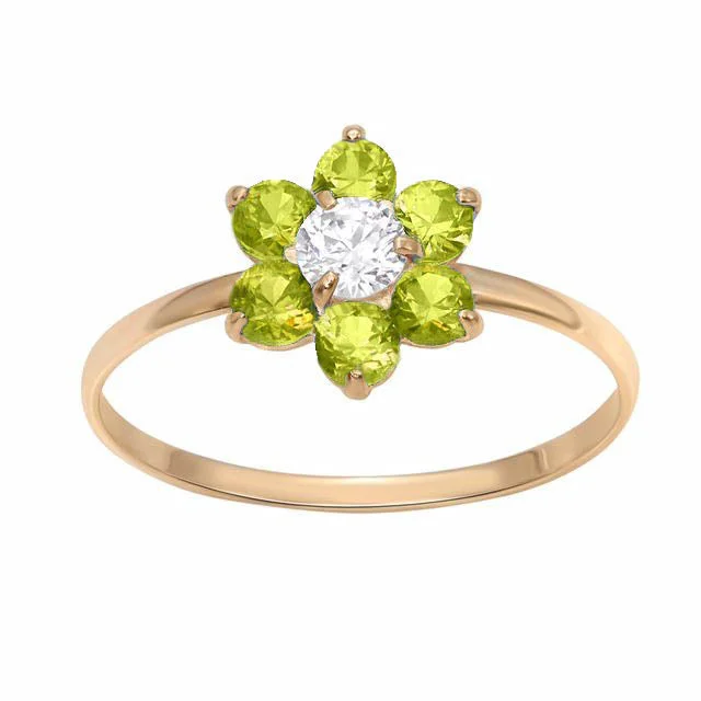 fancy diamond rings for women -10KT Yellow Gold Peridot Childrens Birthstone Flower Ring; Size 3