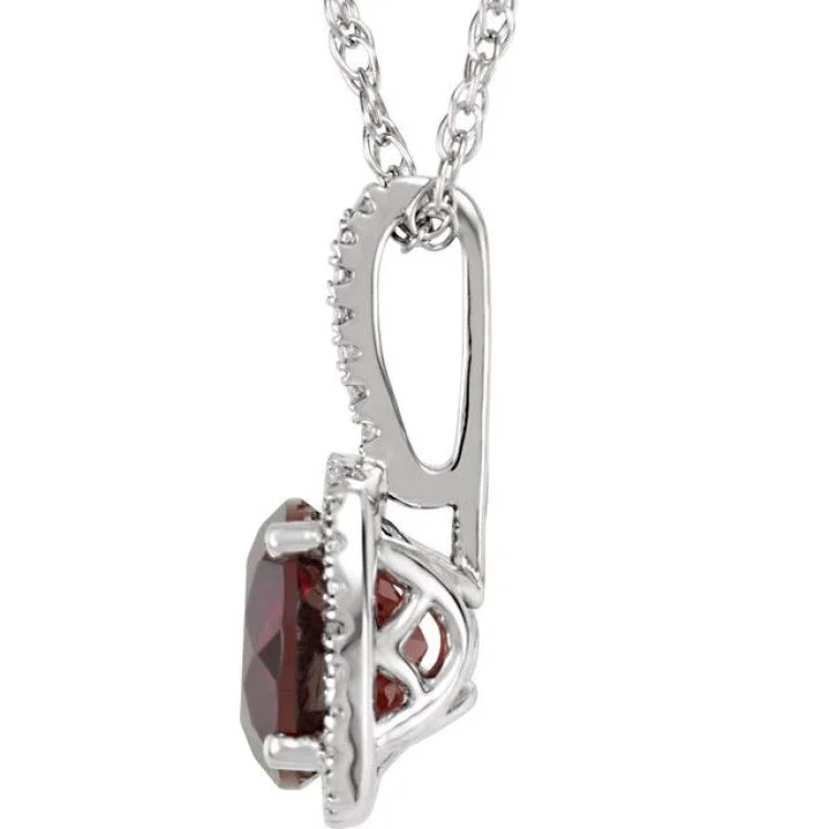 women’s fashion statement necklaces -Sterling Silver 7 mm Natural Mozambique Garnet & .015 CTW Natural Diamond 18" Necklace