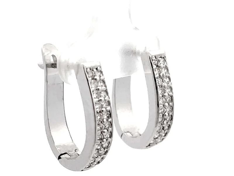 fashion hoop earrings for women -Oval Hoop Diamond Earrings Solid 14K White Gold