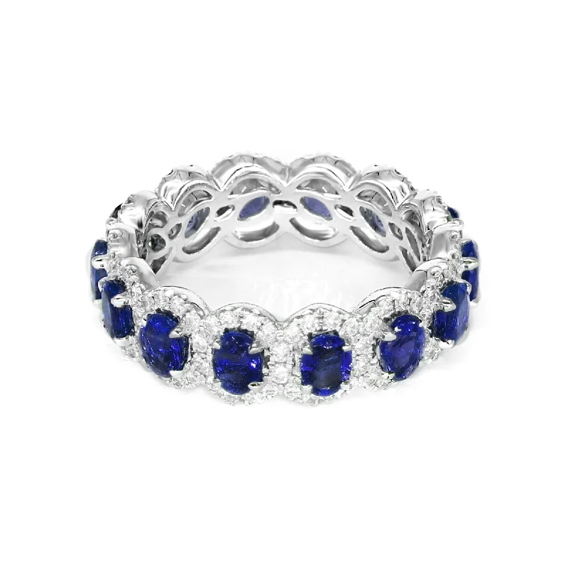 stackable rings for women -3.05 ct. Genuine Blue Oval Sapphire Eternity Ring