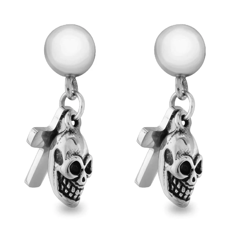 sterling silver earrings for women -sterling silver earrings for women -Stainless Steel Skull Cross Post Earrings / ERC1002