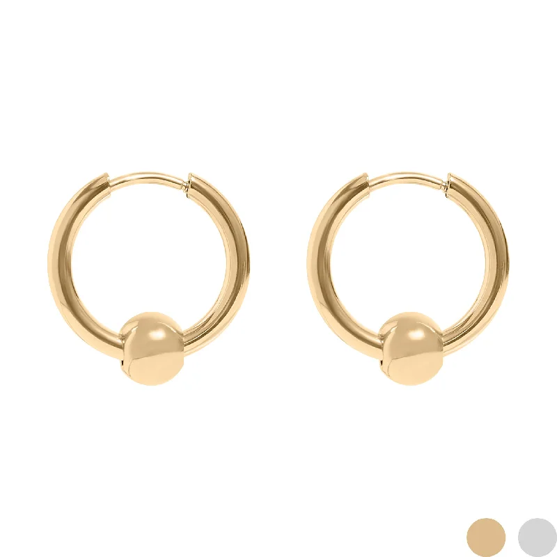 cute dangle earrings for women -cute dangle earrings for women -18K Gold PVD Stainless Steel Ball Pendant Huggie Hoop Earrings / ERJ0014