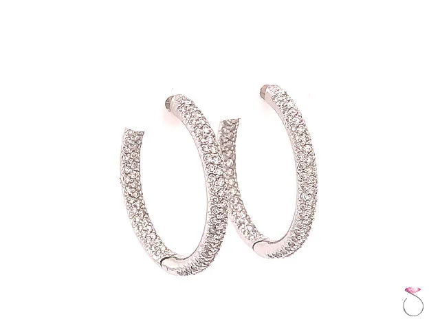 silver drop earrings for women -silver drop earrings for women -Designer Diamond Pave' 18K Hoop Earrings, 1.50 Carat