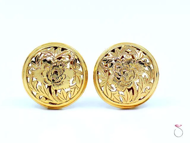 bridal earrings for women -MING'S Hawaii Four Seasons Disc Earrings 14K Yellow Gold, Post & Clip back 20 MM