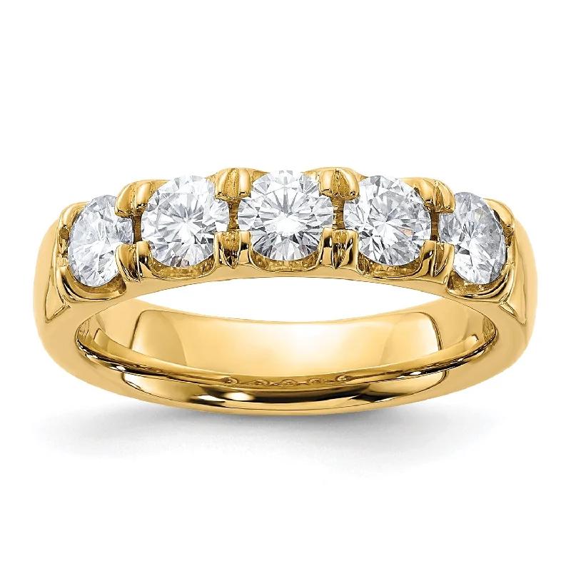 unique engagement rings for women -4MM Round Moissanite Anniversary 5-Stone Ring in 14KT Yellow Gold; Size 7