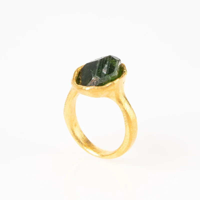 women’s band rings -Rough Green Tourmaline Ring