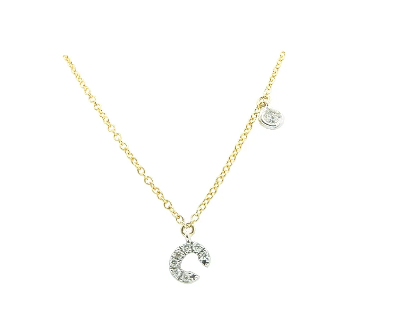 classic necklaces for women -14Kt White And Yellow Gold Diamond Initial C Necklace