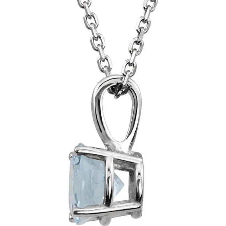 women’s statement pendant necklaces -14K White 6 mm Natural Aquamarine Youth Solitaire 14" Necklace