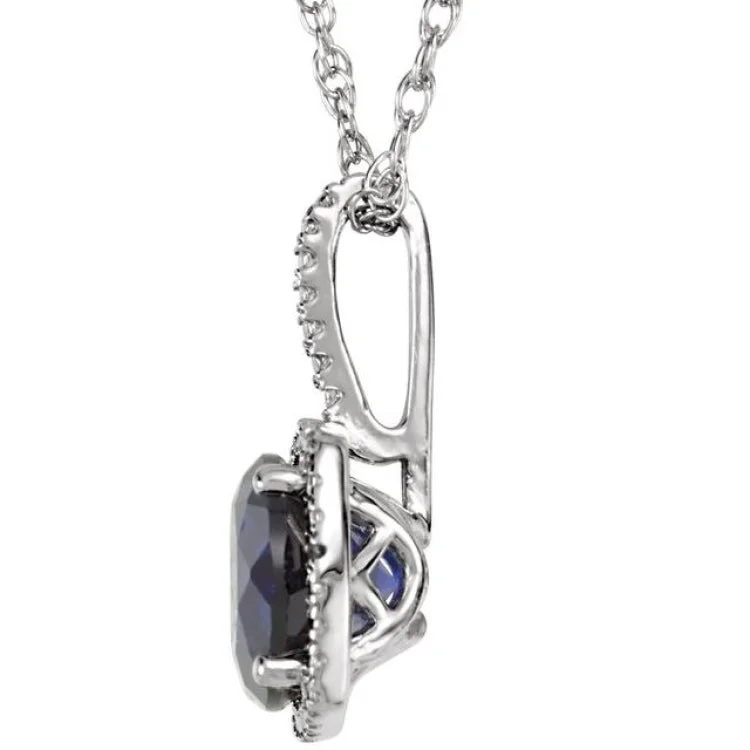 gold pendant necklaces for women -Sterling Silver 7 mm Lab-Grown Sapphire & .015 CTW Natural Diamond 18" Necklace