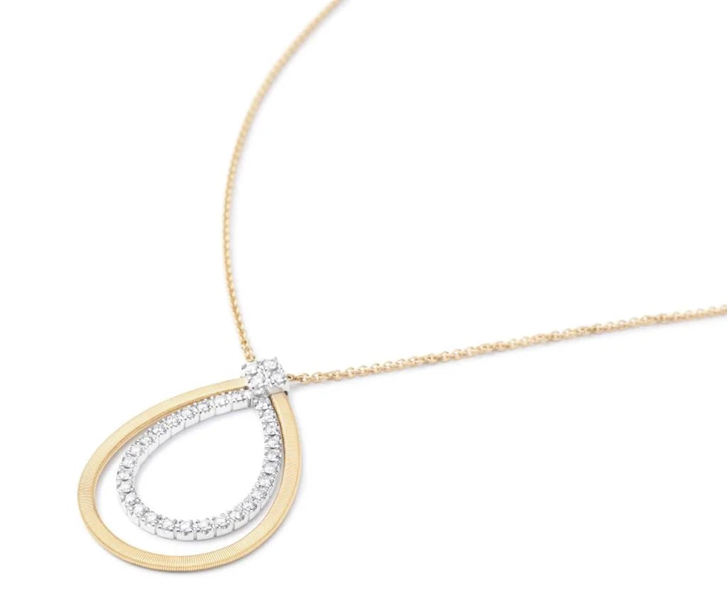 vintage-inspired pearl necklaces for women -18kt Yellow and White Gold Diamond Double Oval Masai Pendant Necklace