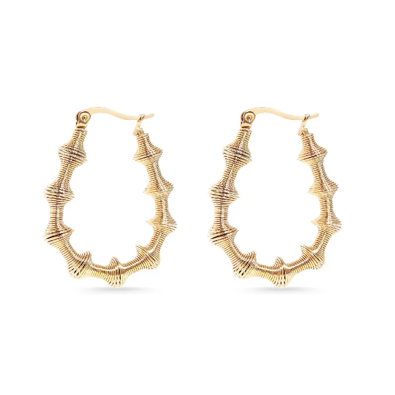 dangling pearl earrings for women -dangling pearl earrings for women -18K Gold PVD Stainless Steel Wired Statement Hoop Earrings / ERJ0015