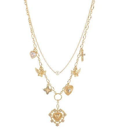 gold name necklaces for women -Layered Heart & Multi Charm Necklace