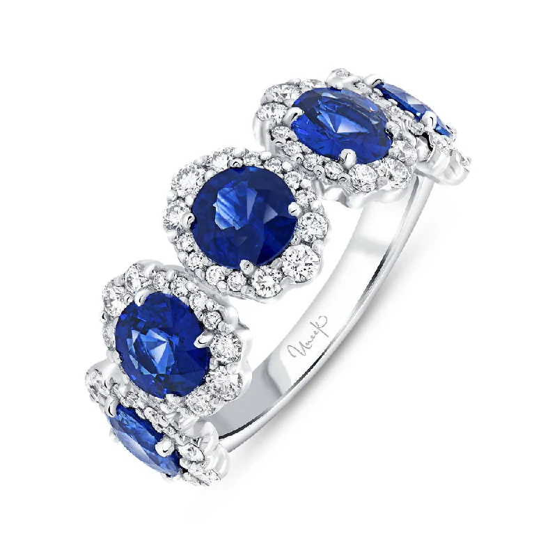 platinum engagement rings for women -Uneek Precious Collection 5-Stone-Halo Round Blue Sapphire Fashion Ring