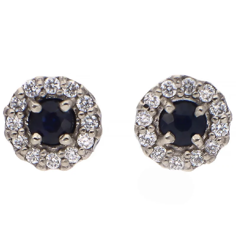 gold earrings for women -gold earrings for women -14K White Gold Sapphire and Diamond Stud Earrings