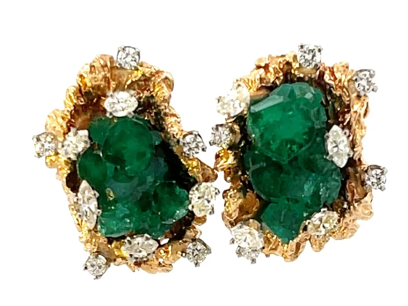 minimalist earrings for women -Freeform Chatham Emerald Diamond Gold Earrings