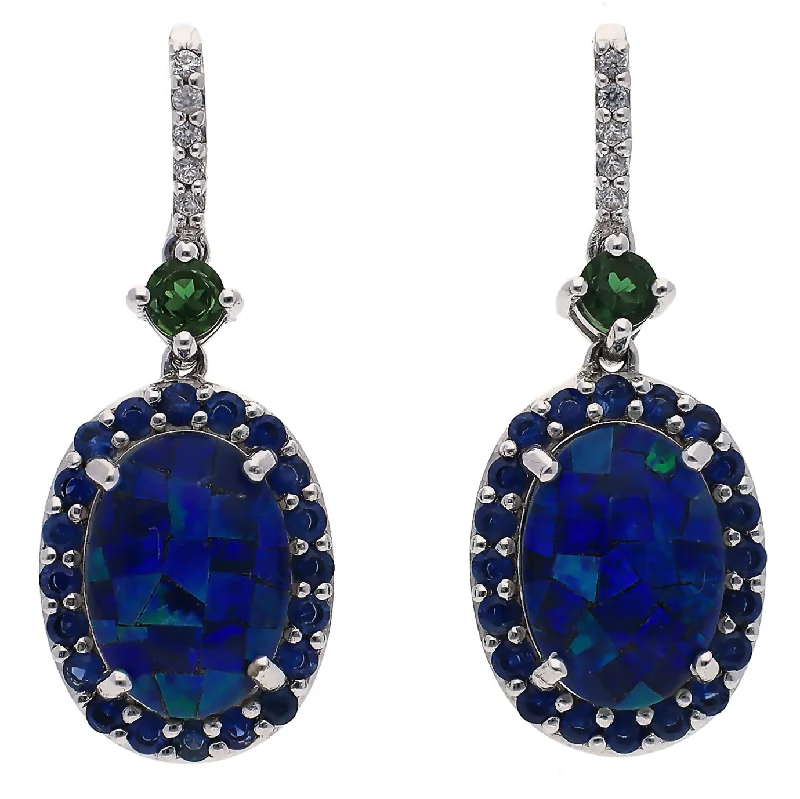 black diamond earrings for women -black diamond earrings for women -Sterling Silver Opal and Tsavorite Garnets, Sapphires, and Topaz Dangle Earrings