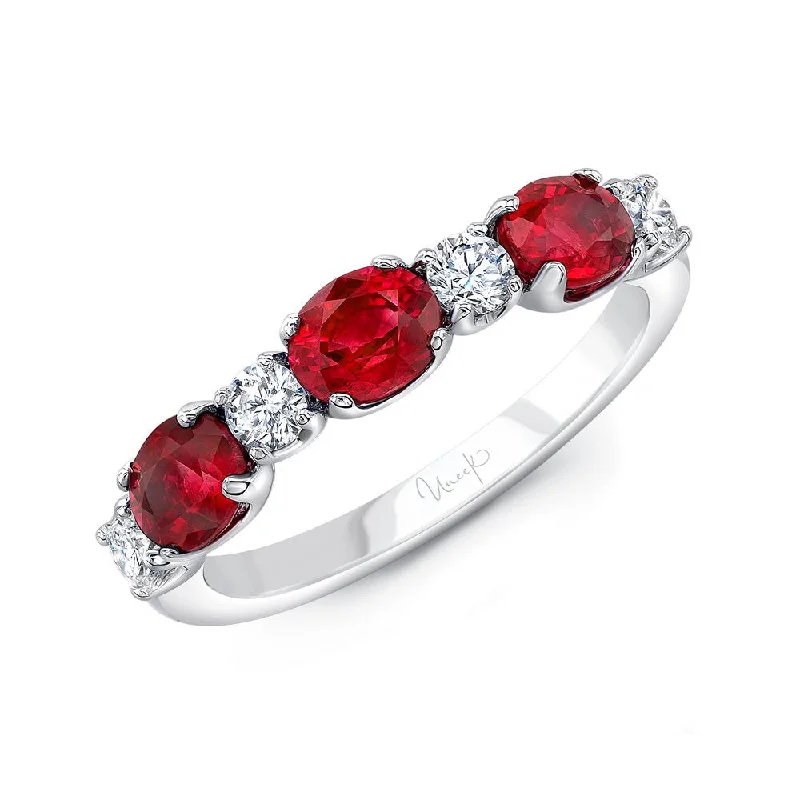 pear-shaped diamond rings for women -Uneek Precious Collection Straight Oval Shaped Ruby Anniversary Ring