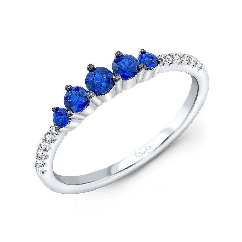 silver engagement rings for women -Uneek Precious Collection 1-Row Round Blue Sapphire Fashion Ring