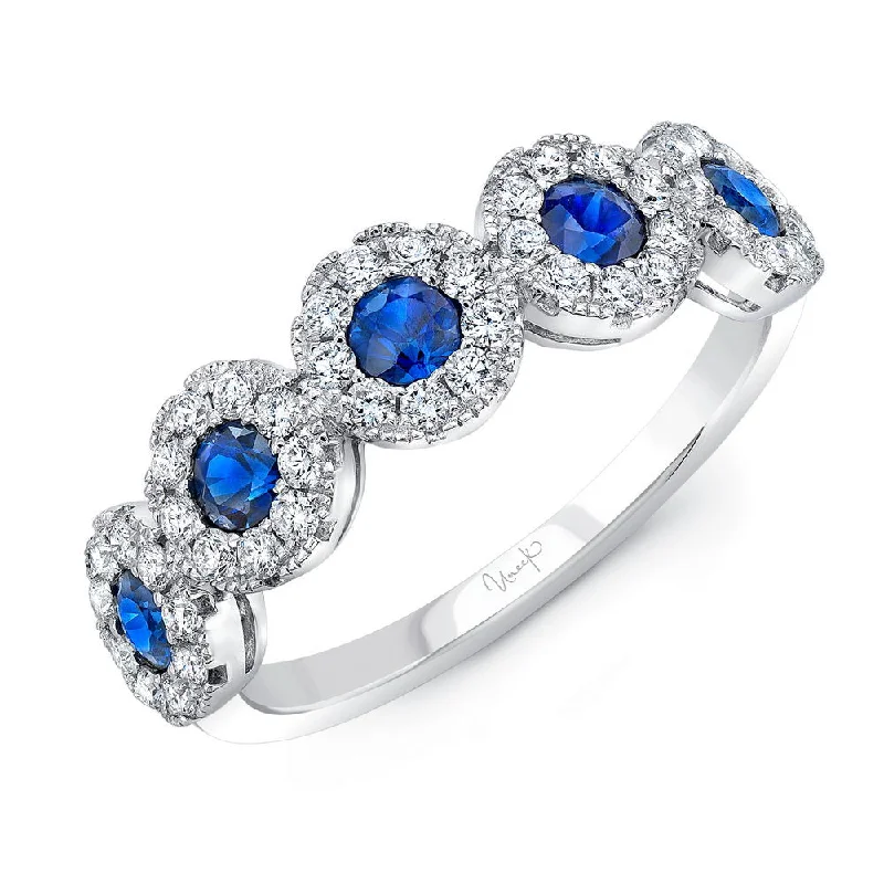 three-stone engagement rings for women -Uneek Precious Collection Round Blue Sapphire Fashion Ring