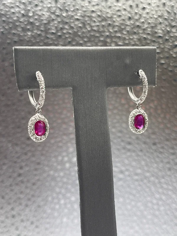 gold dangle earrings for women -gold dangle earrings for women -Ladies Gorgeous 18 Karat Solid White Gold Ruby and Diamond Earrings