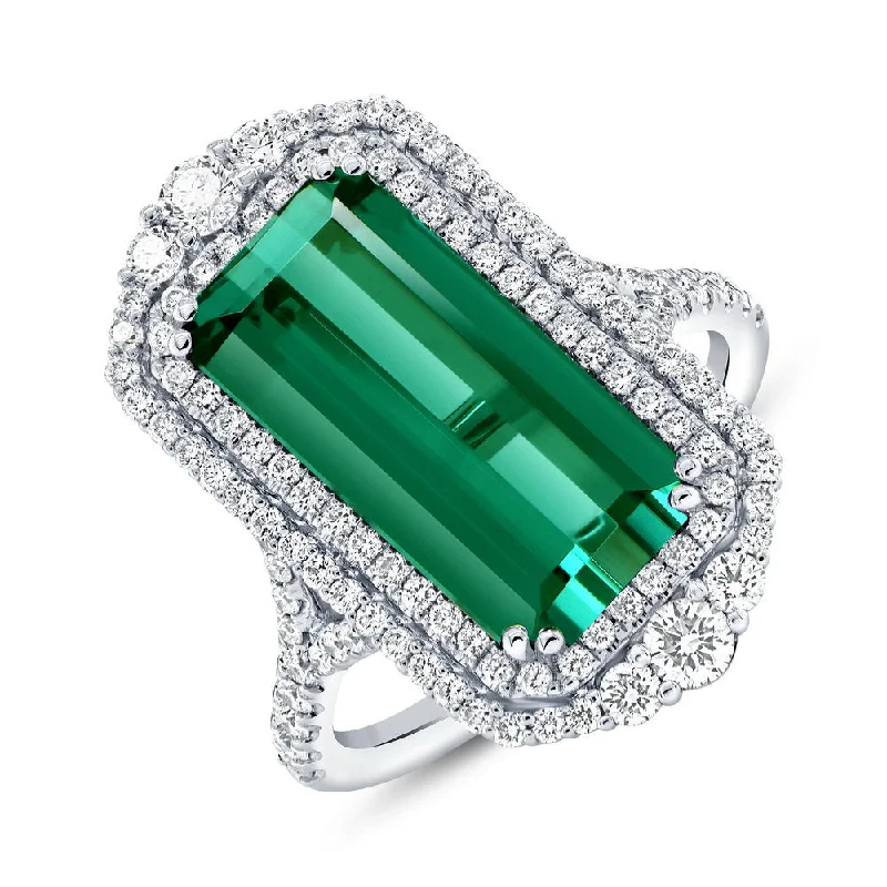 wedding rings for women -Uneek Precious Collection Double-Halo Elongated Cushion Cut Green Tourmaline Fashion Ring