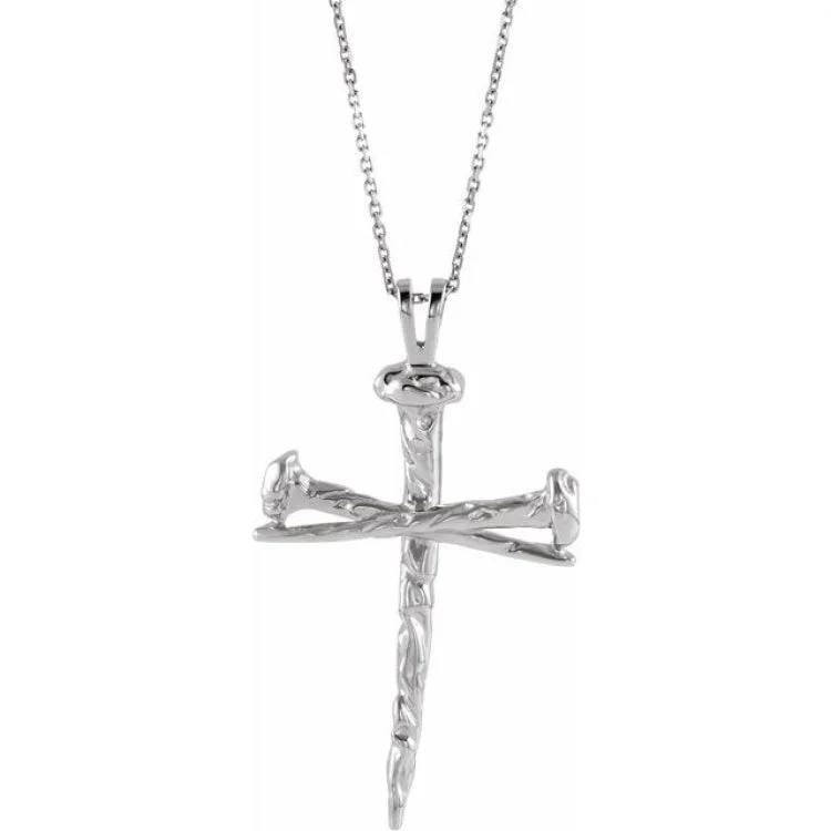 elegant gold necklaces for women -Sterling Silver 24x34 mm Nail Design Cross 24" Necklace