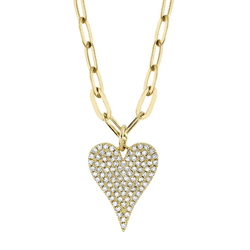 dainty necklaces for women -Yellow Gold Paper Clip Diamond Pave Heart Pendant Necklace