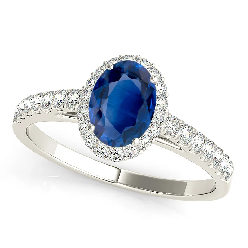 designer rings for women -1.50 ct. Genuine Blue Oval Sapphire Ring wtih Halo Style