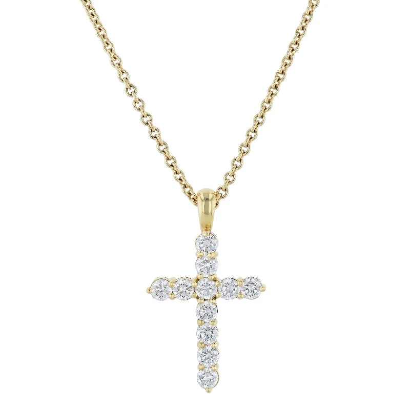 delicate charm necklaces for women -Diamond Cross Pendant Yellow Gold Necklace