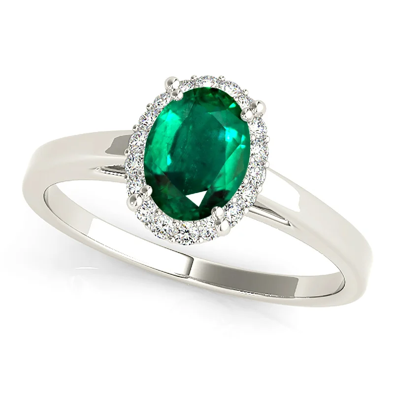 sapphire engagement rings for women -1.30 ct. Genuine Oval Emerald Ring With Halo,Plain Solitaire Band