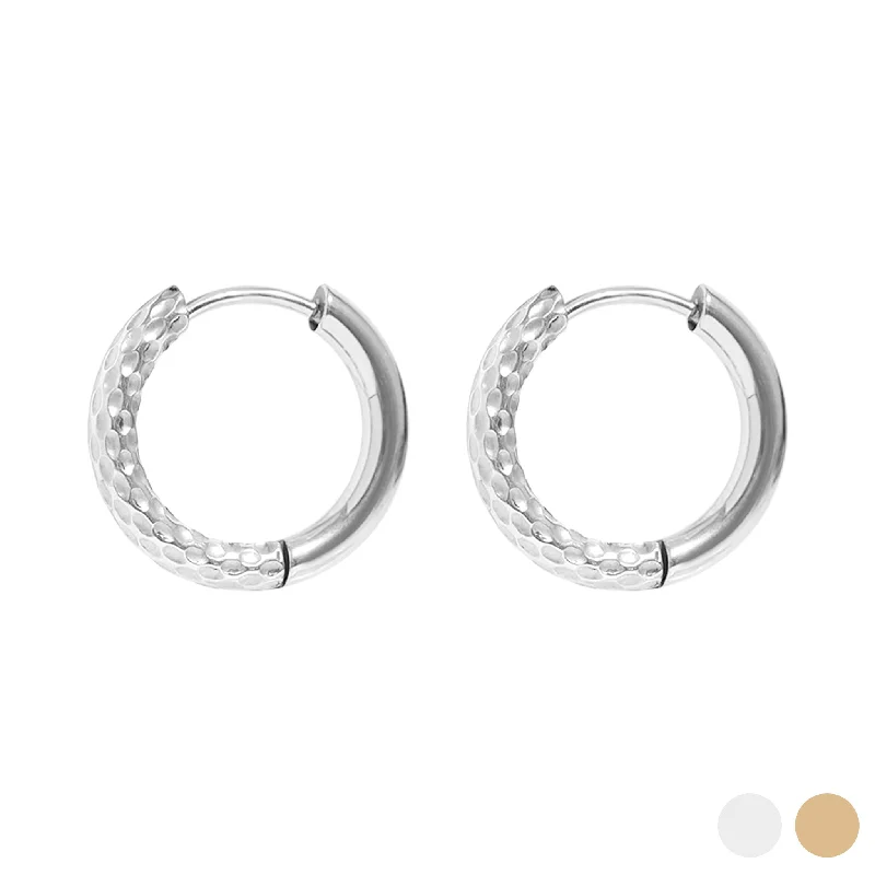 fashion hoop earrings for women -fashion hoop earrings for women -18K Gold PVD Stainless Steel Half Textured Huggie Hoop Earrings / ERJ0030