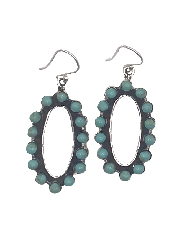 women’s hoop earrings with gemstones -Stylish Oval Sterling + Turquoise Drop Earrings