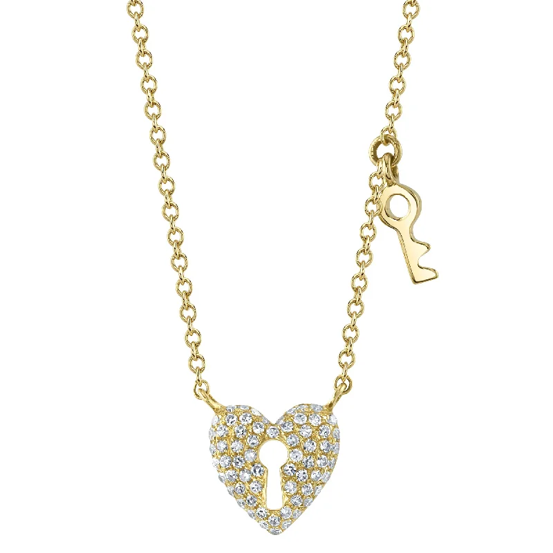 elegant gold necklaces for women -14kt. Yellow gold Diamond Pave Heart Lock and Key Necklace with 0.15ct TW Diamonds