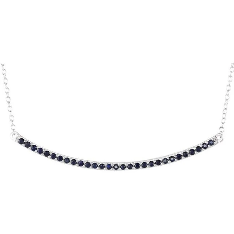 long necklaces for women -14K White Natural Blue Sapphire Bar 16-18" Necklace