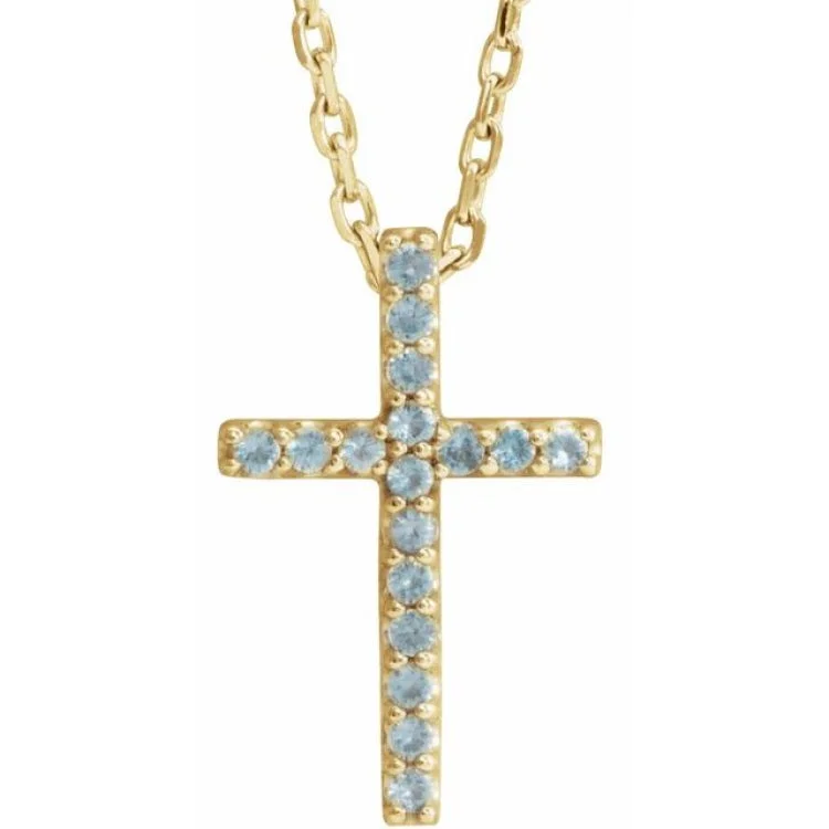 gold necklaces for women -14K Yellow Natural Swiss Blue Topaz Petite Cross 16" Necklace