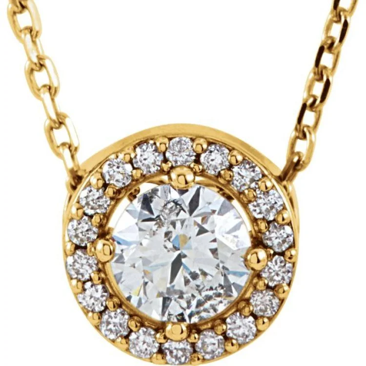 women’s gemstone necklace sets -14K Yellow 1/4 CTW Natural Diamond Halo-Style 16" Necklace