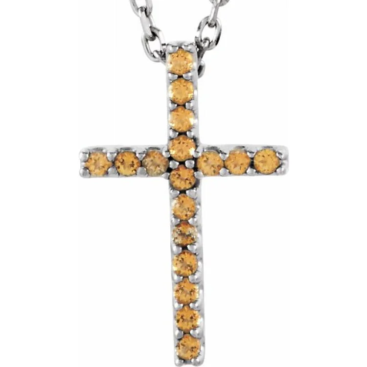 heart pendant necklaces for women -14K White Natural Yellow Sapphire Petite Cross 16" Necklace