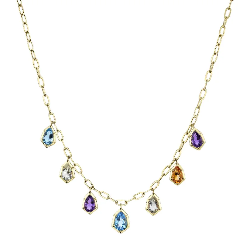 large pendant necklaces for women -14kt. Yellow Gold Necklace with 6.18ct TW Multi Color Stones on a PaperClip Link Necklace