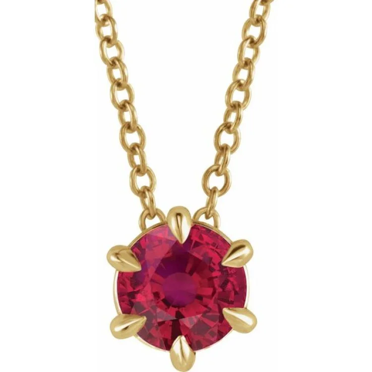 layered necklaces for women -14K Yellow 4 mm Lab-Grown Ruby Solitaire 16-18" Necklace